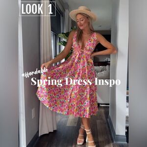 NEW!  AAKAA Tie Front Deep V Floral Print Sundress - S